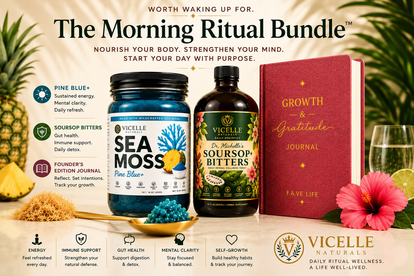 The Morning Ritual™ (Pine Blue+, Soursop Bitters+, Growth & Gratitude Journal)